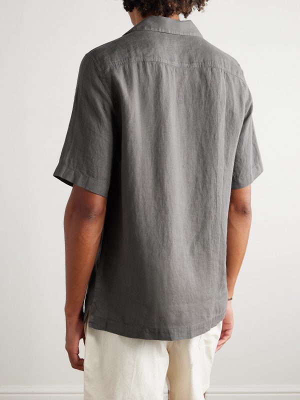 Angelo Camp-Collar Linen Shirt - BK