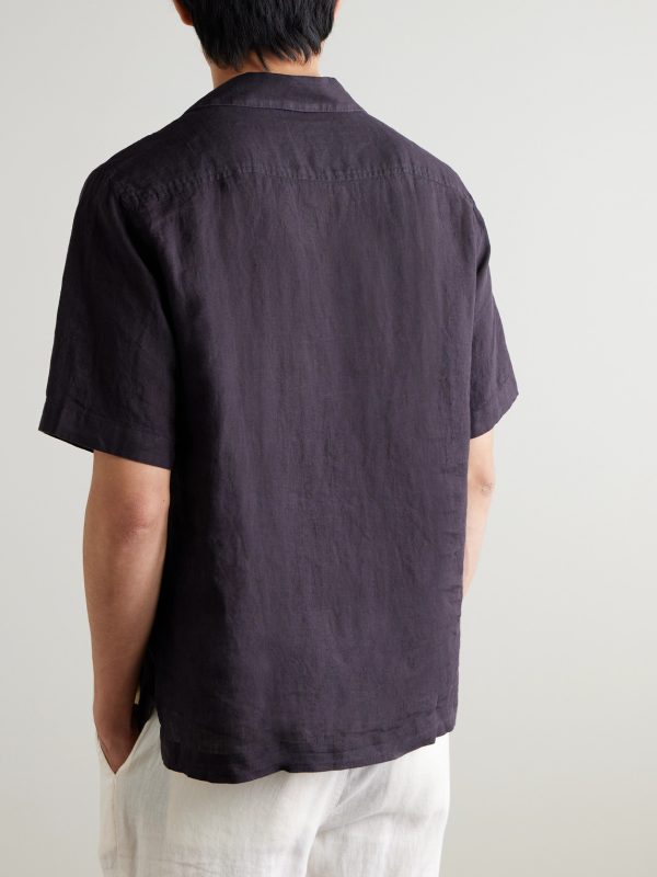 Angelo Camp-Collar Linen Shirt - BK Angelo Camp-Collar Linen Shirt - BK