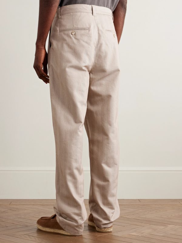 Aldo Wide-Leg Herringbone Cotton Trousers - BK Aldo Wide-Leg Herringbone Cotton Trousers - BK