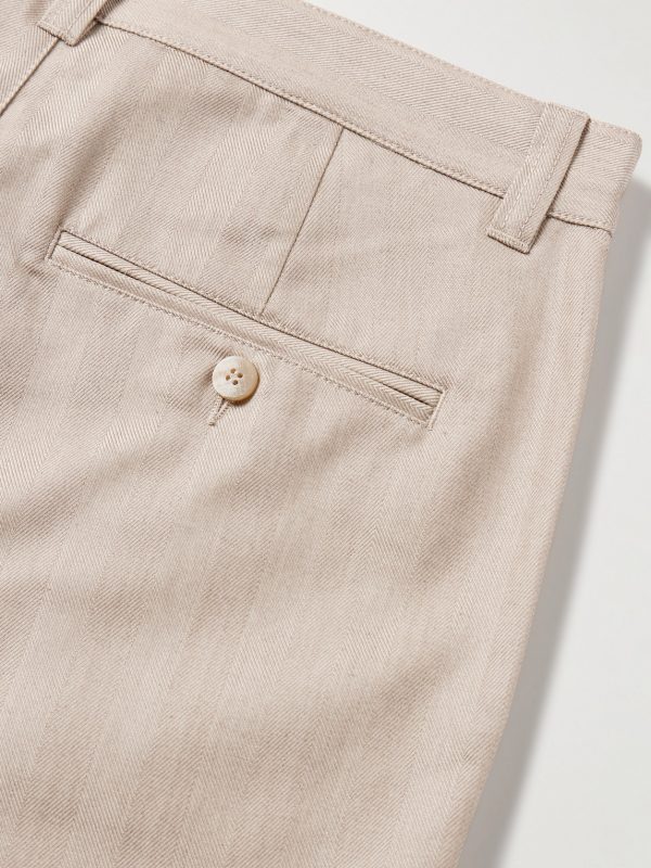 Aldo Wide-Leg Herringbone Cotton Trousers - CU Aldo Wide-Leg Herringbone Cotton Trousers - CU