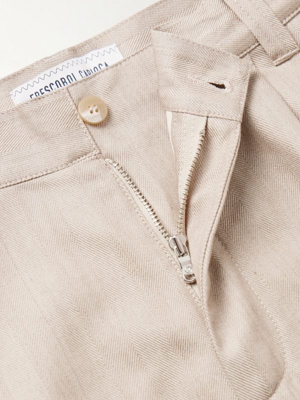 Aldo Wide-Leg Herringbone Cotton Trousers - E1 Aldo Wide-Leg Herringbone Cotton Trousers - E1
