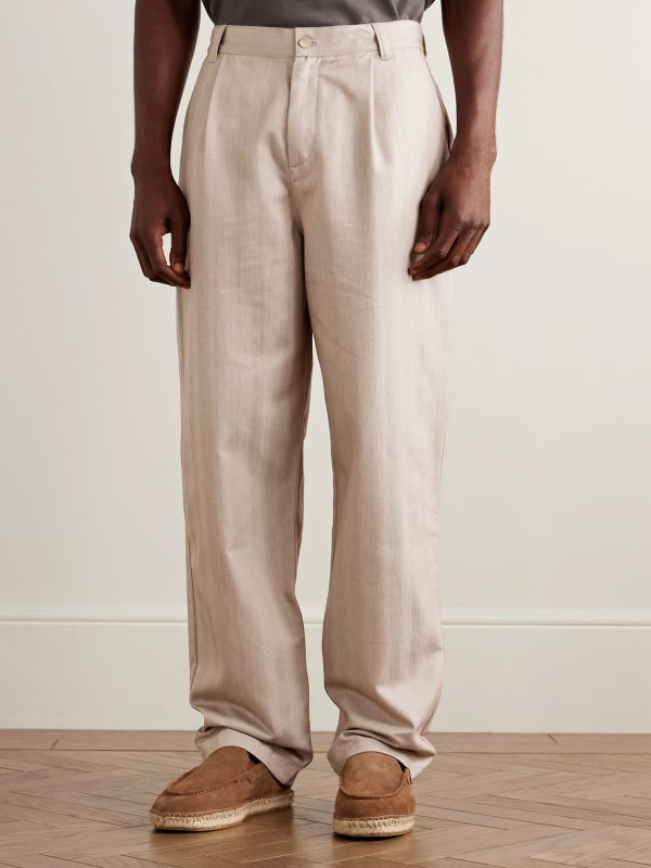 Aldo Wide-Leg Herringbone Cotton Trousers - FR Aldo Wide-Leg Herringbone Cotton Trousers - FR