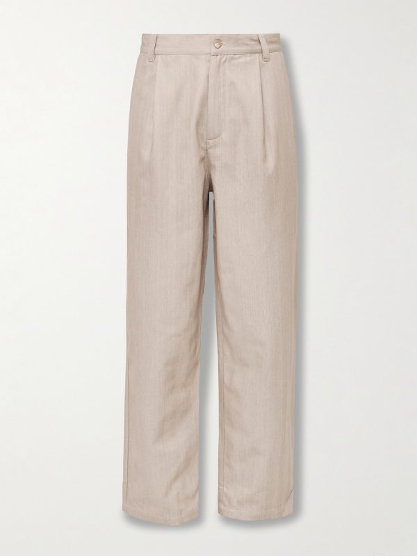 Aldo Wide-Leg Herringbone Cotton Trousers Aldo Wide-Leg Herringbone Cotton Trousers