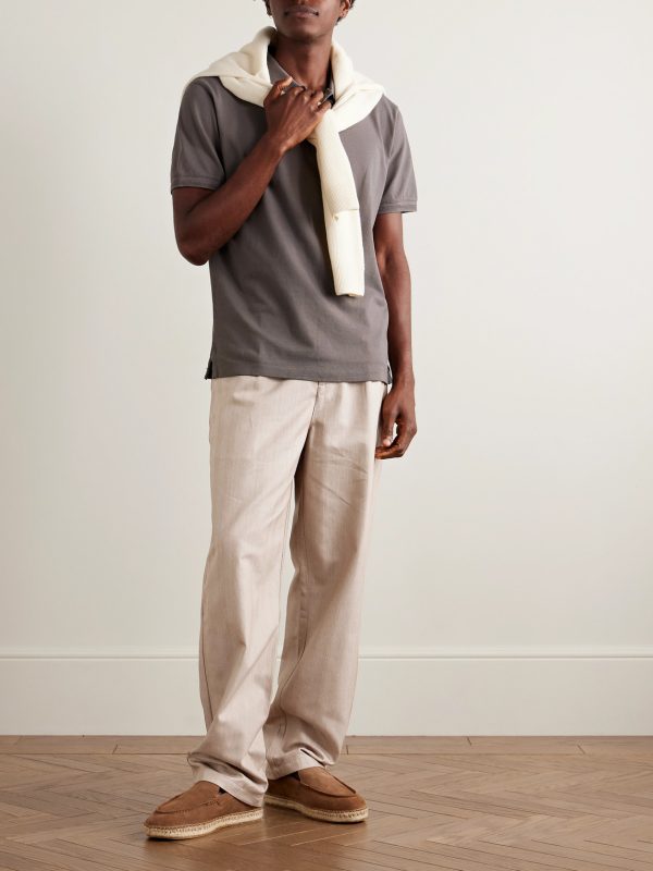 Aldo Wide-Leg Herringbone Cotton Trousers - OU Aldo Wide-Leg Herringbone Cotton Trousers - OU