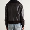 Pharos Wool-Blend Trimmed Leather Bomber Jacket - BK Pharos Wool-Blend Trimmed Leather Bomber Jacket - BK