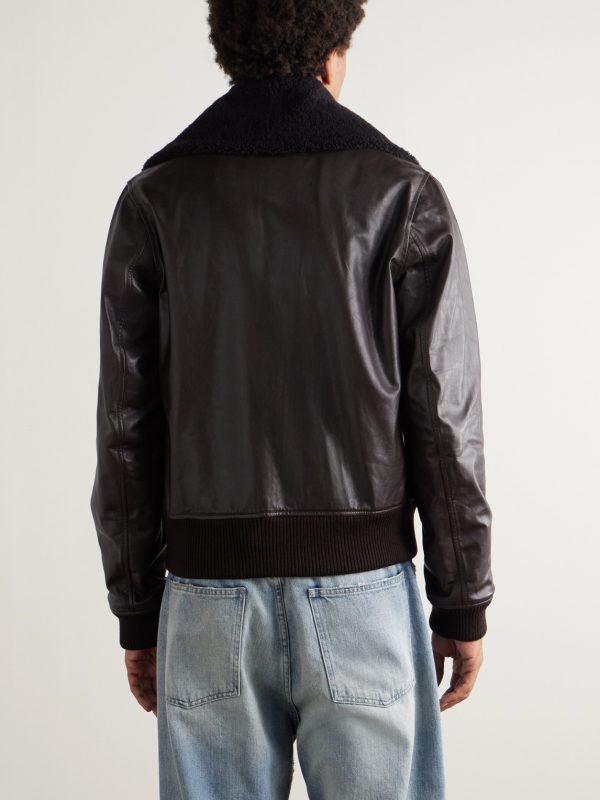 Pharos Wool-Blend Trimmed Leather Bomber Jacket - BK Pharos Wool-Blend Trimmed Leather Bomber Jacket - BK