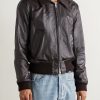 Pharos Wool-Blend Trimmed Leather Bomber Jacket - E1 Pharos Wool-Blend Trimmed Leather Bomber Jacket - E1