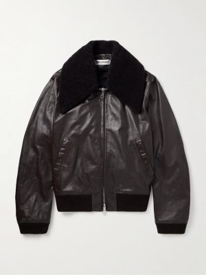 Pharos Wool-Blend Trimmed Leather Bomber Jacket Pharos Wool-Blend Trimmed Leather Bomber Jacket