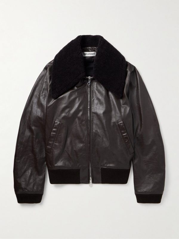 Pharos Wool-Blend Trimmed Leather Bomber Jacket Pharos Wool-Blend Trimmed Leather Bomber Jacket