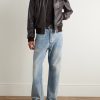 Pharos Wool-Blend Trimmed Leather Bomber Jacket - OU Pharos Wool-Blend Trimmed Leather Bomber Jacket - OU