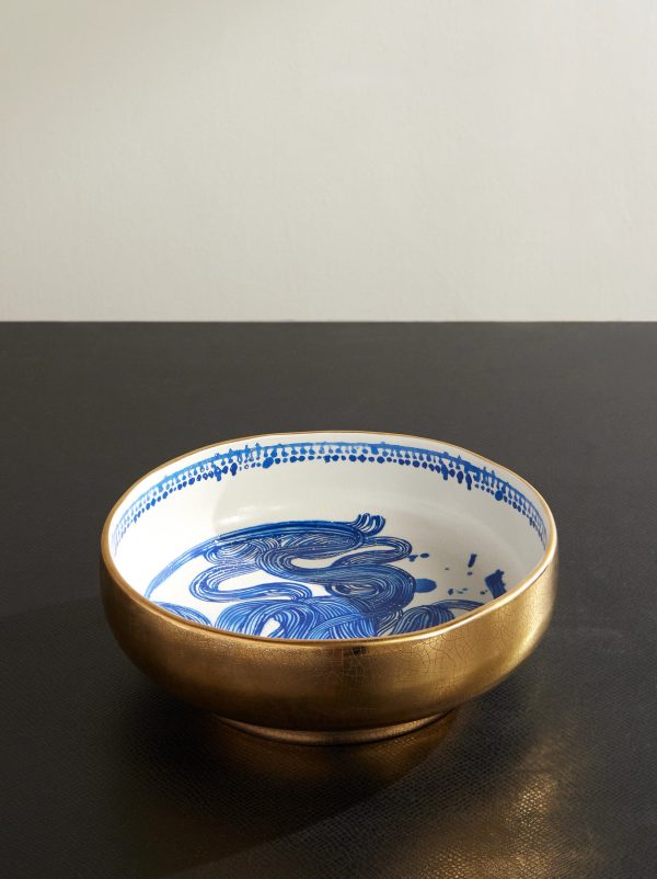 + Ruan Hoffmann Gold-Plated Painted Earthenware Bowl + Ruan Hoffmann Gold-Plated Painted Earthenware Bowl