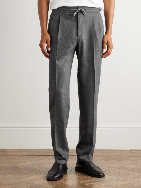 Tapered Pleated Wool and Cashmere-Blend Flannel Trousers - FR