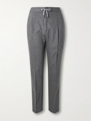 Tapered Pleated Wool and Cashmere-Blend Flannel Trousers