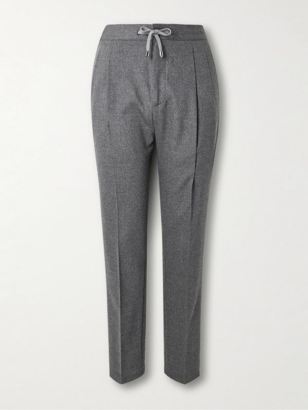 Tapered Pleated Wool and Cashmere-Blend Flannel Trousers