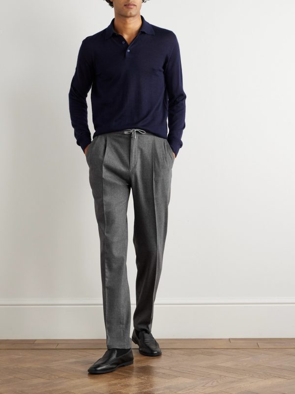Tapered Pleated Wool and Cashmere-Blend Flannel Trousers - OU