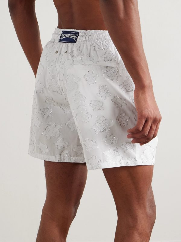 Moopea Straight-Leg Mid-Length Metallic-Jacquard Swim Shorts - BK Moopea Straight-Leg Mid-Length Metallic-Jacquard Swim Shorts - BK