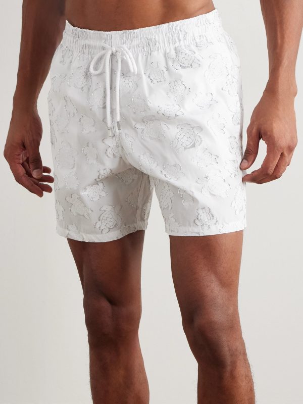 Moopea Straight-Leg Mid-Length Metallic-Jacquard Swim Shorts - OU Moopea Straight-Leg Mid-Length Metallic-Jacquard Swim Shorts - OU