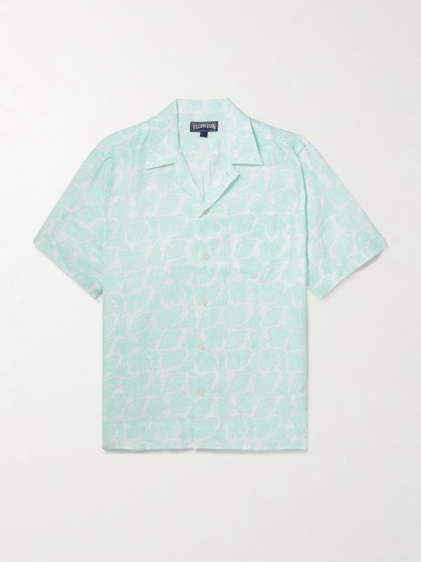 Charli Camp-Collar Floral-Print Linen Shirt Charli Camp-Collar Floral-Print Linen Shirt