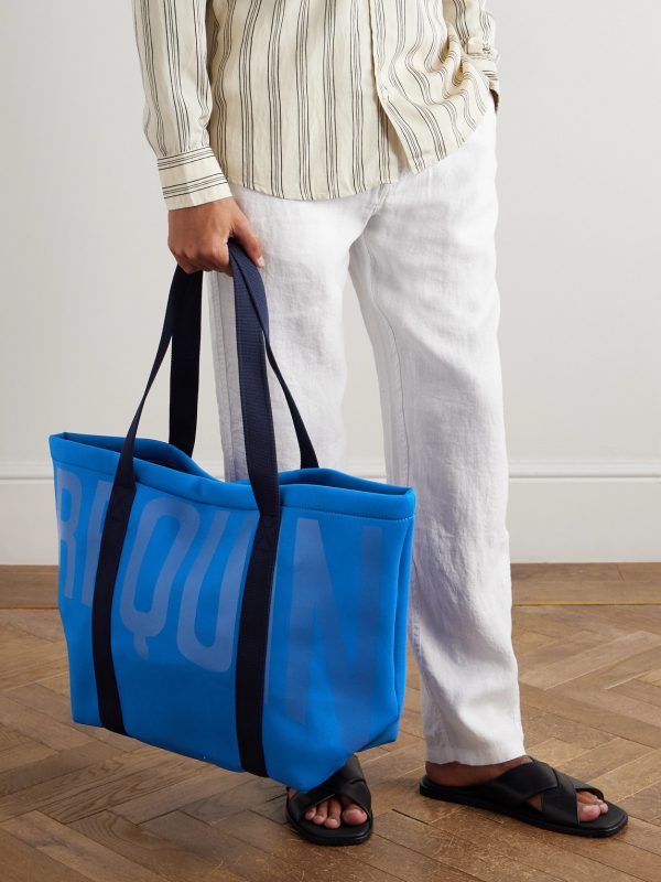 Logo-Print Webbing-Trimmed Scuba Tote Bag - OU