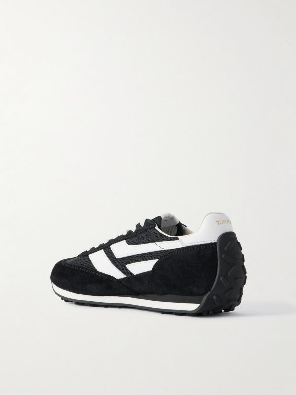 Mesh and Leather-Trimmed Suede Sneakers - BK