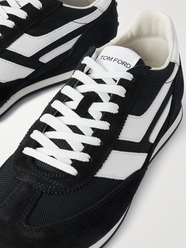 Mesh and Leather-Trimmed Suede Sneakers - CU