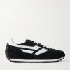 Mesh and Leather-Trimmed Suede Sneakers