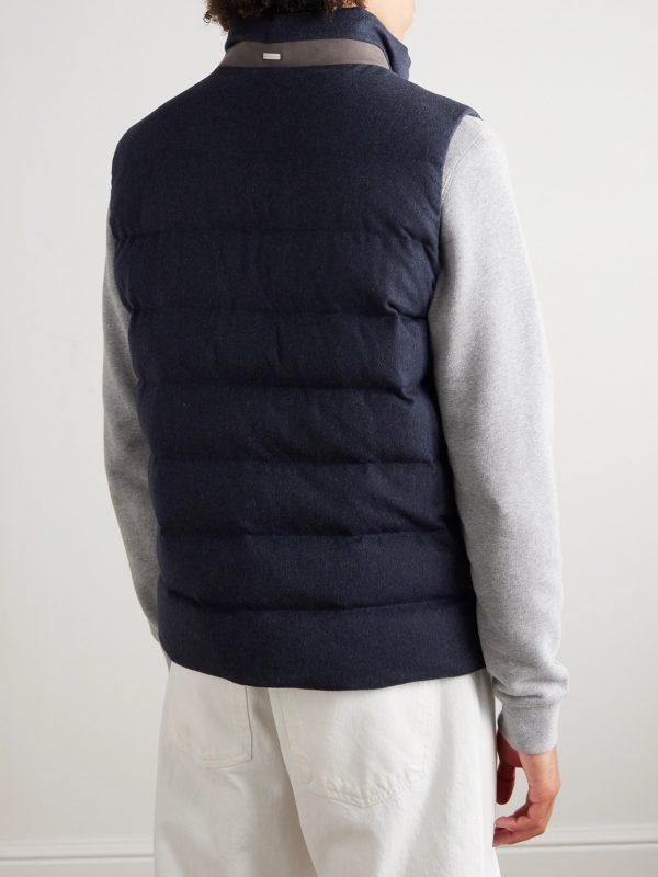 Suede-Trimmed Quilted Silk and Cashmere-Blend Twill Down Gilet - BK Suede-Trimmed Quilted Silk and Cashmere-Blend Twill Down Gilet - BK