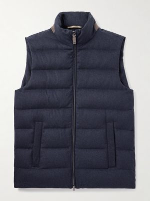 Suede-Trimmed Quilted Silk and Cashmere-Blend Twill Down Gilet Suede-Trimmed Quilted Silk and Cashmere-Blend Twill Down Gilet