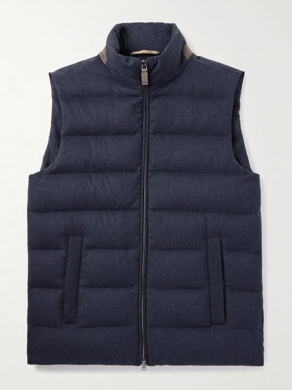 Suede-Trimmed Quilted Silk and Cashmere-Blend Twill Down Gilet Suede-Trimmed Quilted Silk and Cashmere-Blend Twill Down Gilet