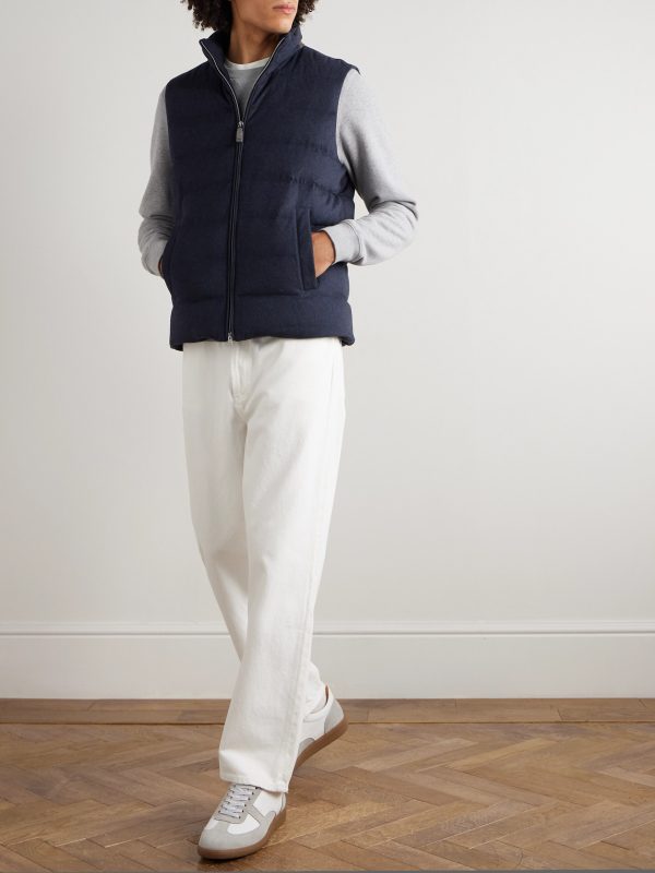 Suede-Trimmed Quilted Silk and Cashmere-Blend Twill Down Gilet - OU Suede-Trimmed Quilted Silk and Cashmere-Blend Twill Down Gilet - OU