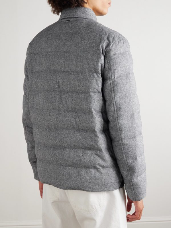 Leather-Trimmed Quilted Silk and Cashmere-Blend Down Jacket - BK Leather-Trimmed Quilted Silk and Cashmere-Blend Down Jacket - BK