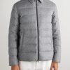 Leather-Trimmed Quilted Silk and Cashmere-Blend Down Jacket - FR Leather-Trimmed Quilted Silk and Cashmere-Blend Down Jacket - FR