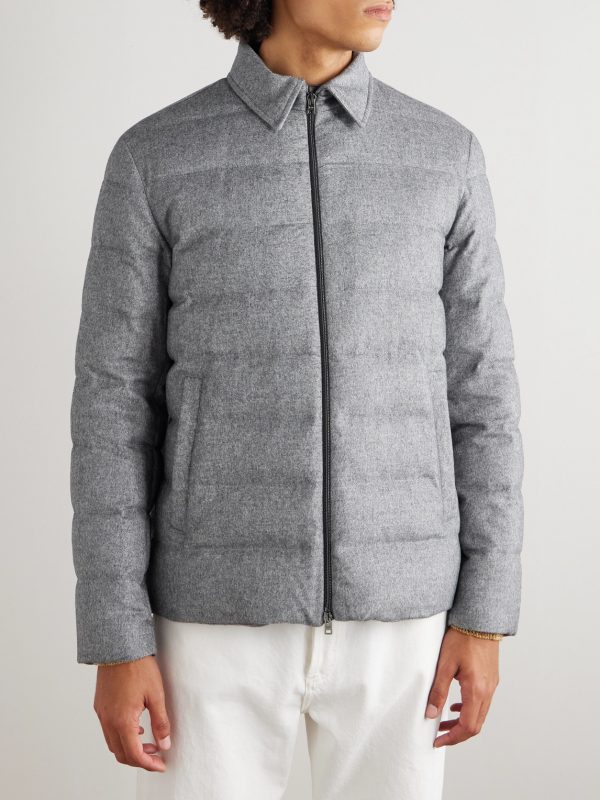 Leather-Trimmed Quilted Silk and Cashmere-Blend Down Jacket - FR Leather-Trimmed Quilted Silk and Cashmere-Blend Down Jacket - FR