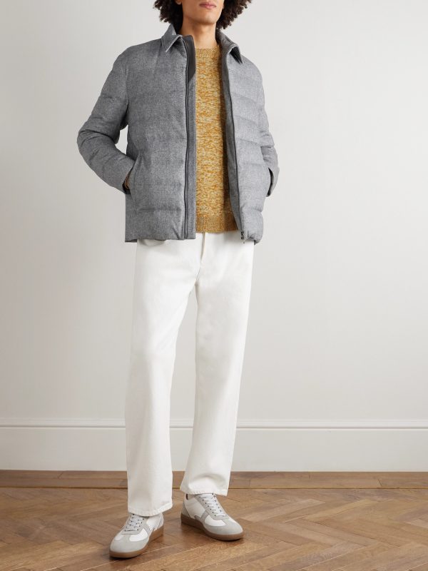 Leather-Trimmed Quilted Silk and Cashmere-Blend Down Jacket - OU Leather-Trimmed Quilted Silk and Cashmere-Blend Down Jacket - OU
