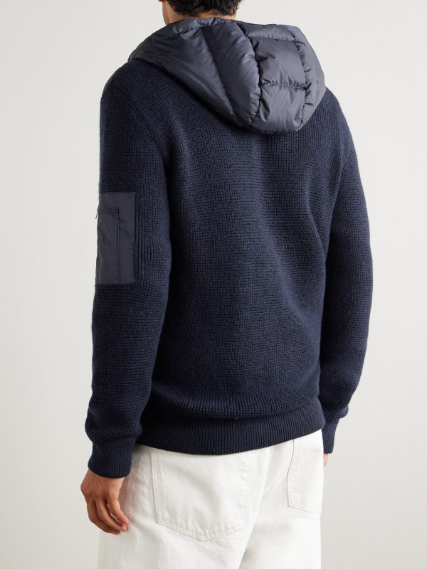Shell-Trimmed Wool Hooded Down Jacket - BK Shell-Trimmed Wool Hooded Down Jacket - BK