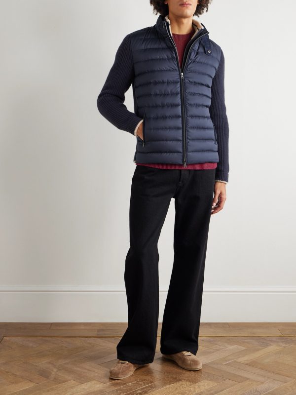 Slim-Fit Wool and Quilted Shell Down Jacket - OU Slim-Fit Wool and Quilted Shell Down Jacket - OU
