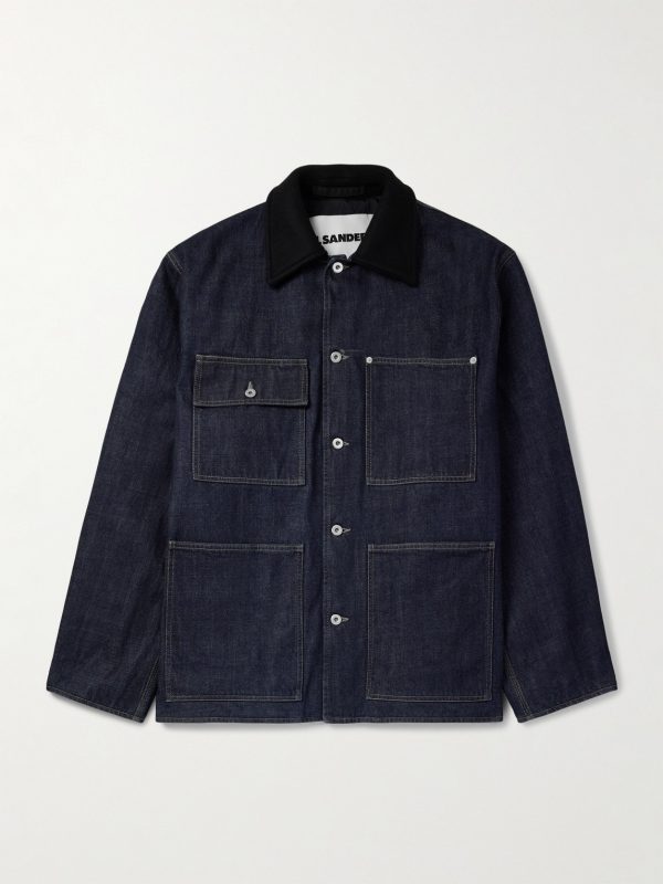 Oversized Wool Felt-Trimmed Denim Jacket Oversized Wool Felt-Trimmed Denim Jacket