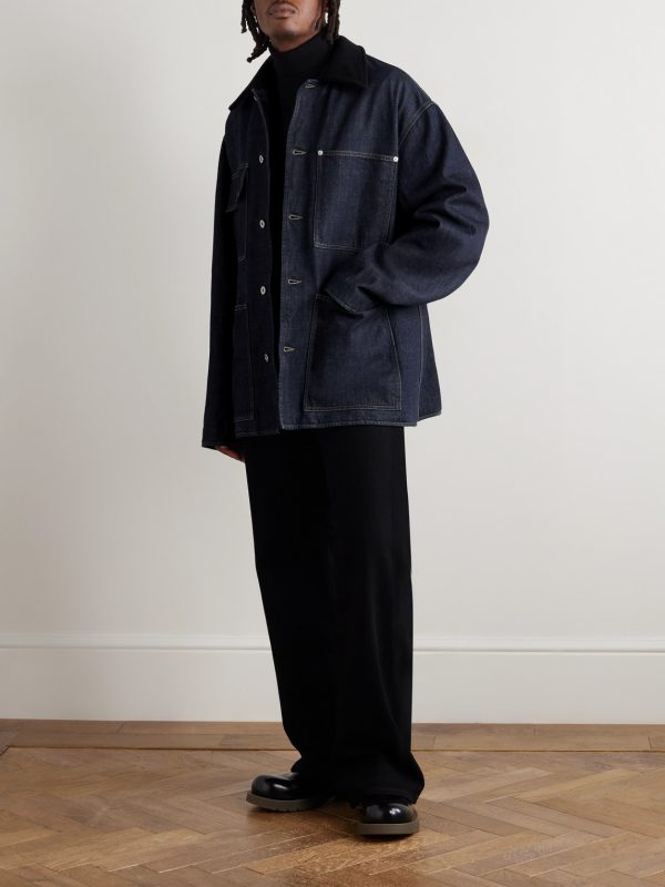 Oversized Wool Felt-Trimmed Denim Jacket - OU Oversized Wool Felt-Trimmed Denim Jacket - OU