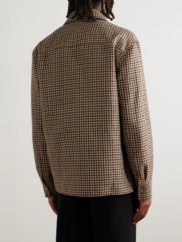 Embellished Checked Wool and Linen-Blend Shirt - BK Embellished Checked Wool and Linen-Blend Shirt - BK