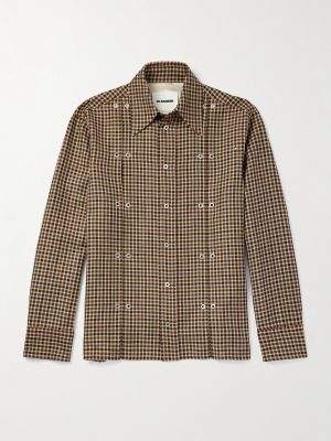 Embellished Checked Wool and Linen-Blend Shirt Embellished Checked Wool and Linen-Blend Shirt
