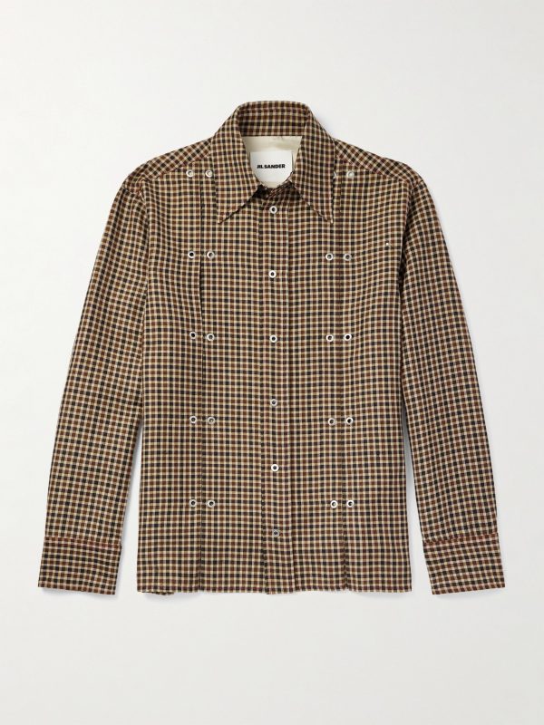Embellished Checked Wool and Linen-Blend Shirt Embellished Checked Wool and Linen-Blend Shirt