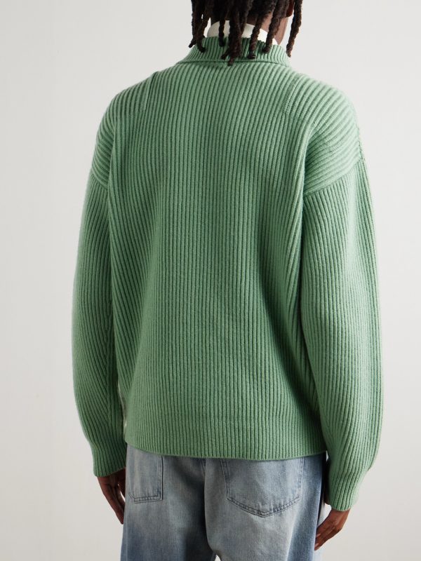 Ribbed Wool Zip-Up Cardigan - BK Ribbed Wool Zip-Up Cardigan - BK