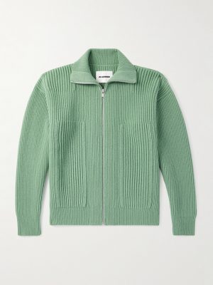 Ribbed Wool Zip-Up Cardigan