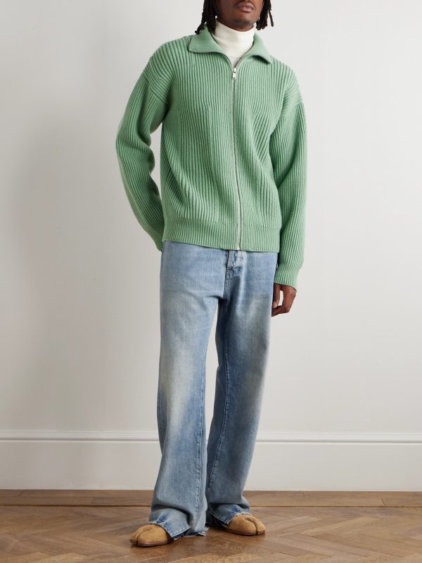 Ribbed Wool Zip-Up Cardigan - OU Ribbed Wool Zip-Up Cardigan - OU