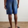 Straight-Leg Horsebit-Embellished Denim Shorts - BK