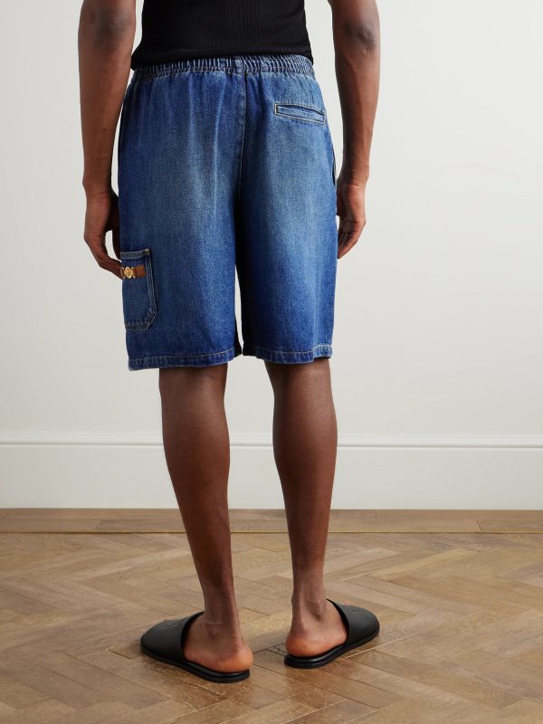 Straight-Leg Horsebit-Embellished Denim Shorts - BK