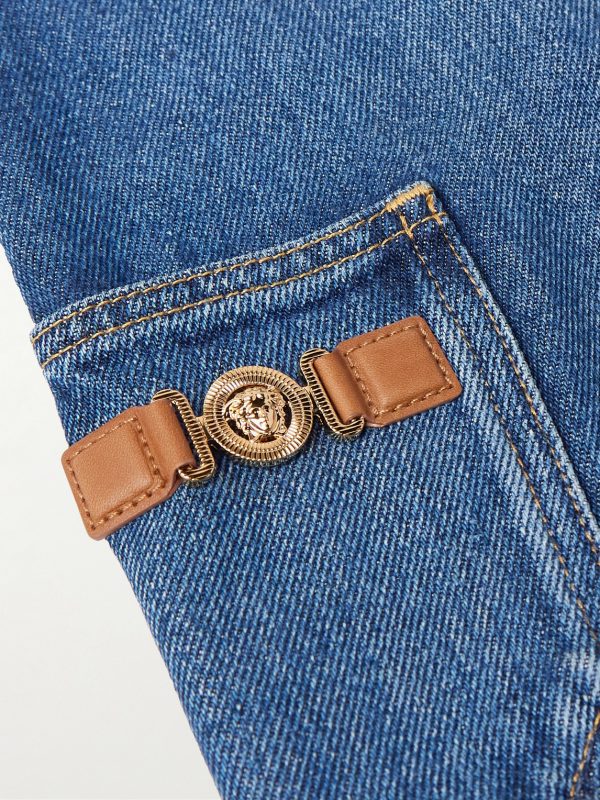 Straight-Leg Horsebit-Embellished Denim Shorts - E1