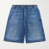 Straight-Leg Horsebit-Embellished Denim Shorts