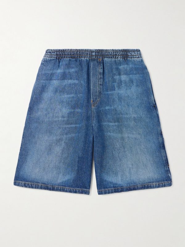 Straight-Leg Horsebit-Embellished Denim Shorts