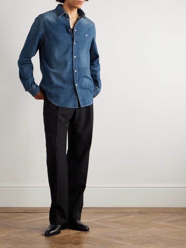 Logo-Appliquéd Denim Shirt - OU Logo-Appliquéd Denim Shirt - OU